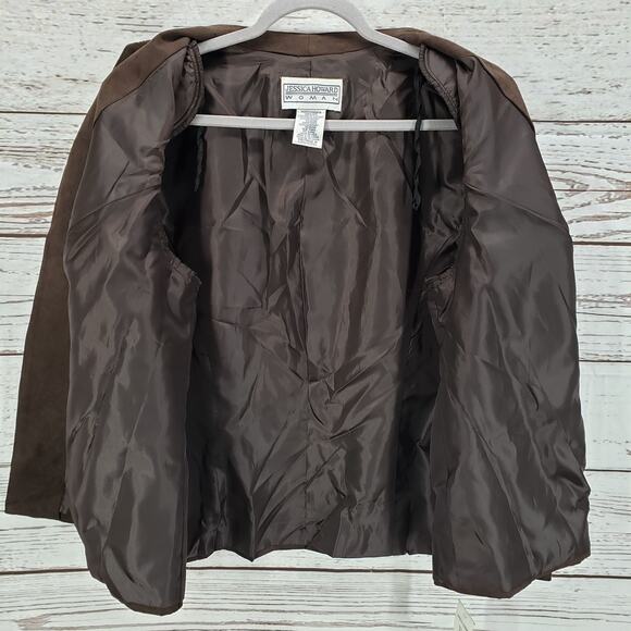 Jessica Howard New Tan Brown Faux Leather Suede 3Pcs. Jacket Pants Size 18 - Picture 7 of 12